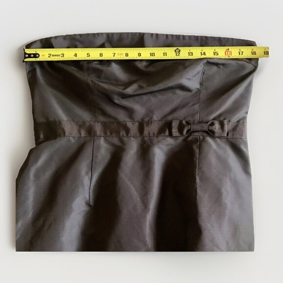 Vintage J Crew Emma Women's Silk Dress Size 12 Brown Silk Faille Bow Strapless - Picture 6 of 8